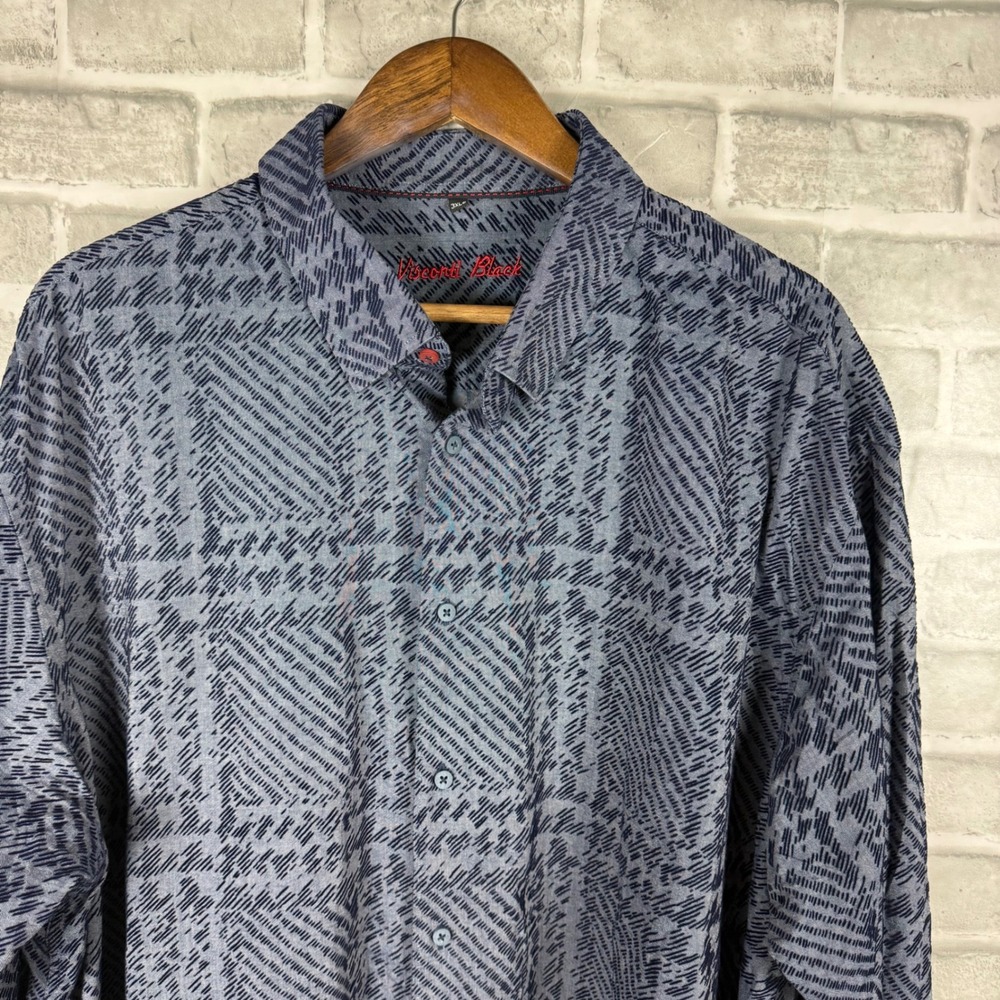 Visconti Black Mens 3XLB Blue Abstract Geometric Cotton Long Sleeve Button Shirt
